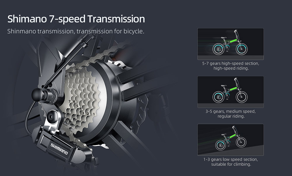 ADO A20F XE 250W Electric Bike Folding Frame 7-Speed Gears Removable 10.4 AH Lithium-Ion Battery E-bike - Black