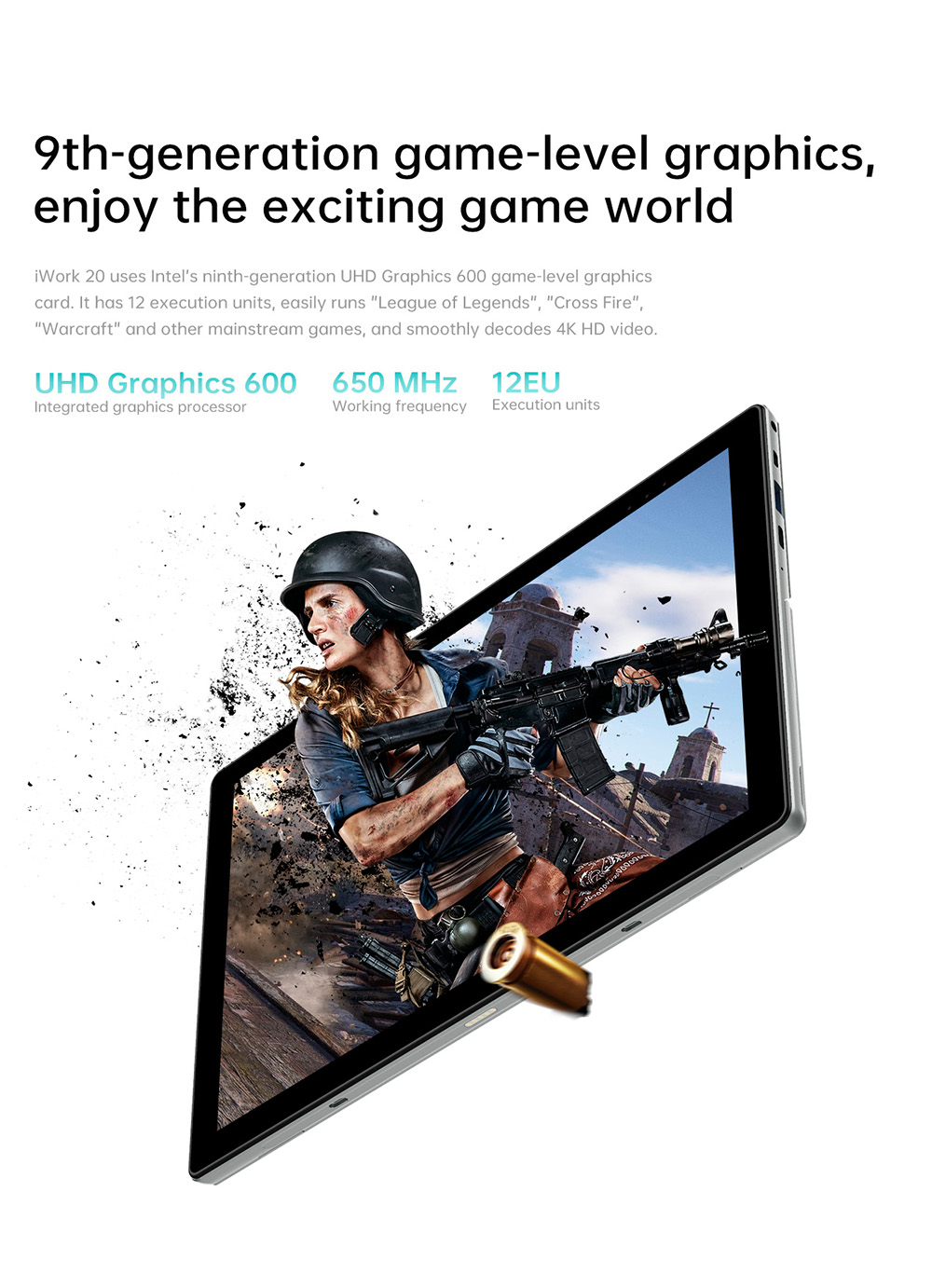 ALLDOCUBE iWork 20 PC Tablet 10.1'' IPS Screen 2C 2T Intel Celeron Processor 4GB RAM 128GB ROM Intel Support 4K Video without Keyboard