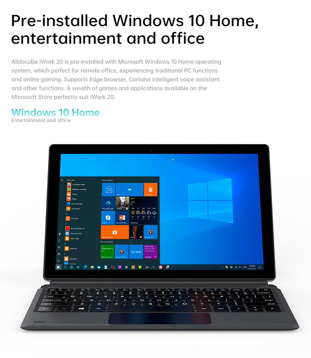 ALLDOCUBE iWork 20 PC Tablet 10.1'' IPS Screen 2C 2T Intel Celeron Processor 4GB RAM 128GB ROM Intel Support 4K Video without Keyboard