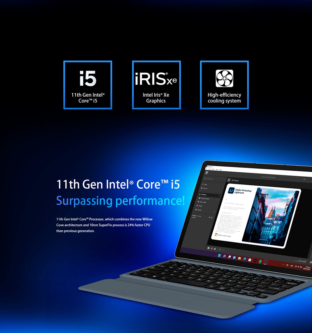 ALLDOCUBE iWork GT 2 in 1 Tablet Windows 11 i5-1135G7 CPU 16GB LPDDR4x 512GB PCIE SSD, 11'' Laptop Keyboard Not Included