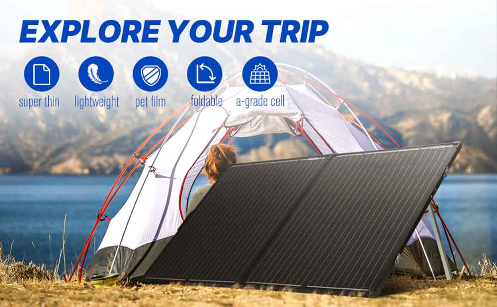 ATEM POWER 200W Portable Monocrystalline Solar Panel Without Glass 20A MPPT Controller with USB Output for RV Camping