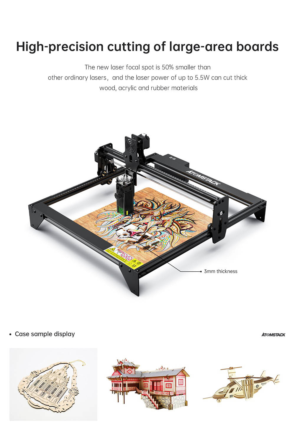 Atomstack A5 M30 5.5W Laser Engraver, 0.31*0.5mm Ultra-Fine Compressed Spot, Printing Size 410*400mm