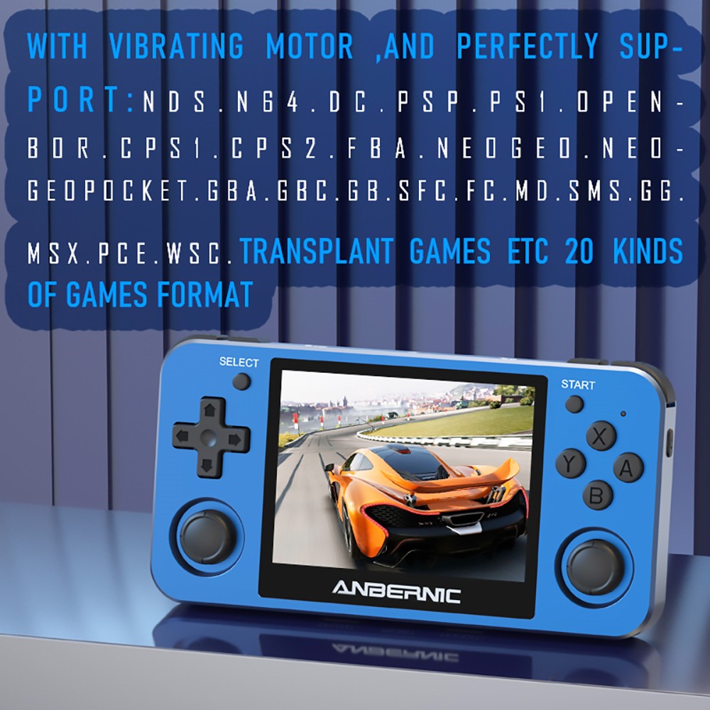 Anbernic RG351MP 16GB Portable Game Player 3.5'' Upgraded IPS Screen 2500+ Games Open Source Linux System - Ocean Blue