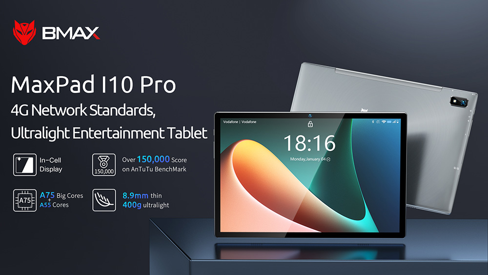 BMAX MaxPad I10 Pro UNISOC T310 10,1 ''Full HD IPS หน้าจอแท็บเล็ต 4 + 64GB Android 11 4G LTE เครือข่าย 6000mAh