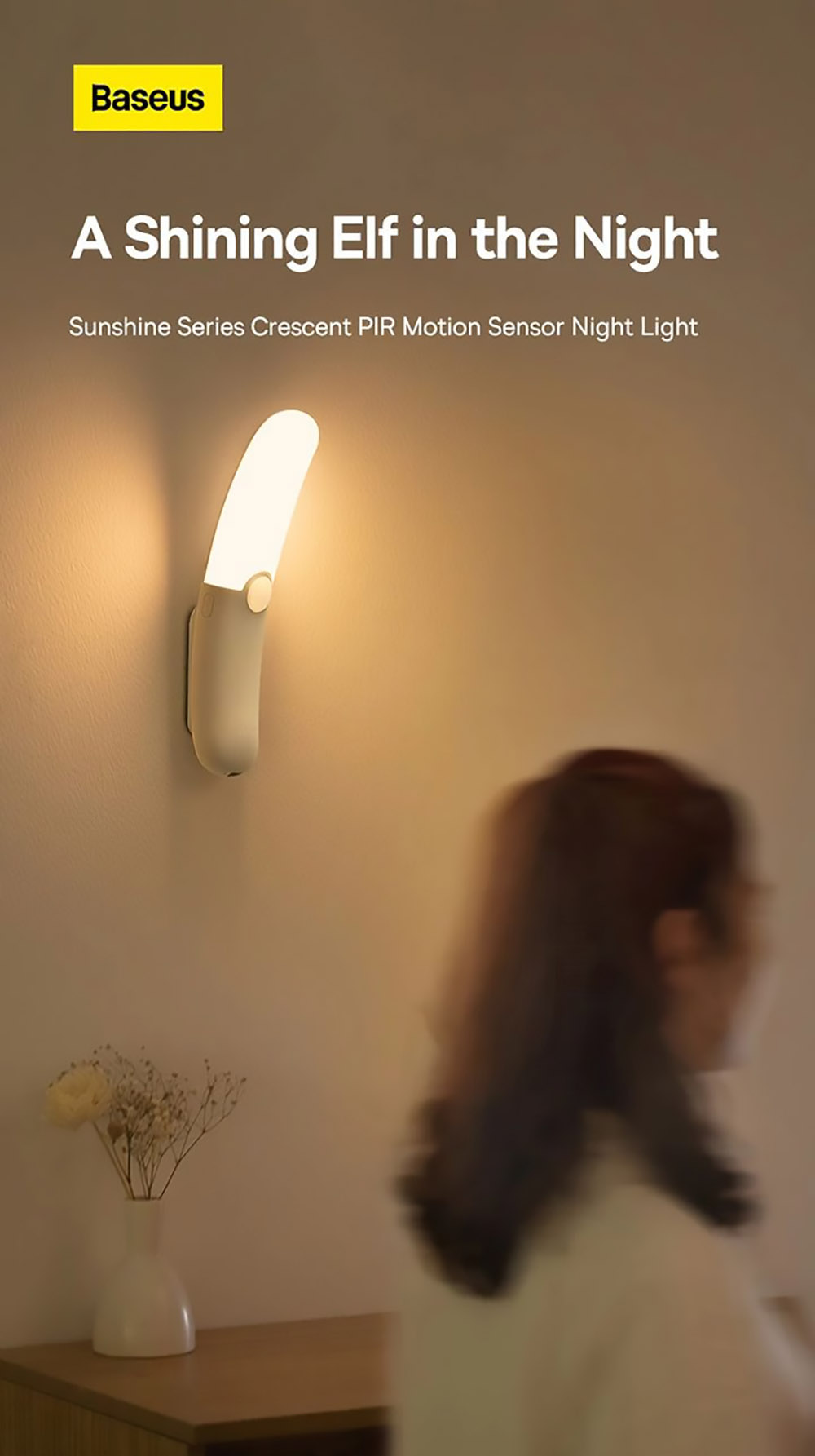 Baseus Sunshine Series Crescents PIR Motion Sensor Night Light for Corridor Bedside Bedroom Toilet