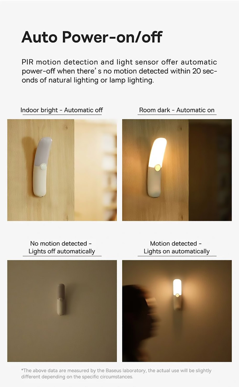 Baseus Sunshine Series Crescents PIR Motion Sensor Night Light for Corridor Bedside Bedroom Toilet