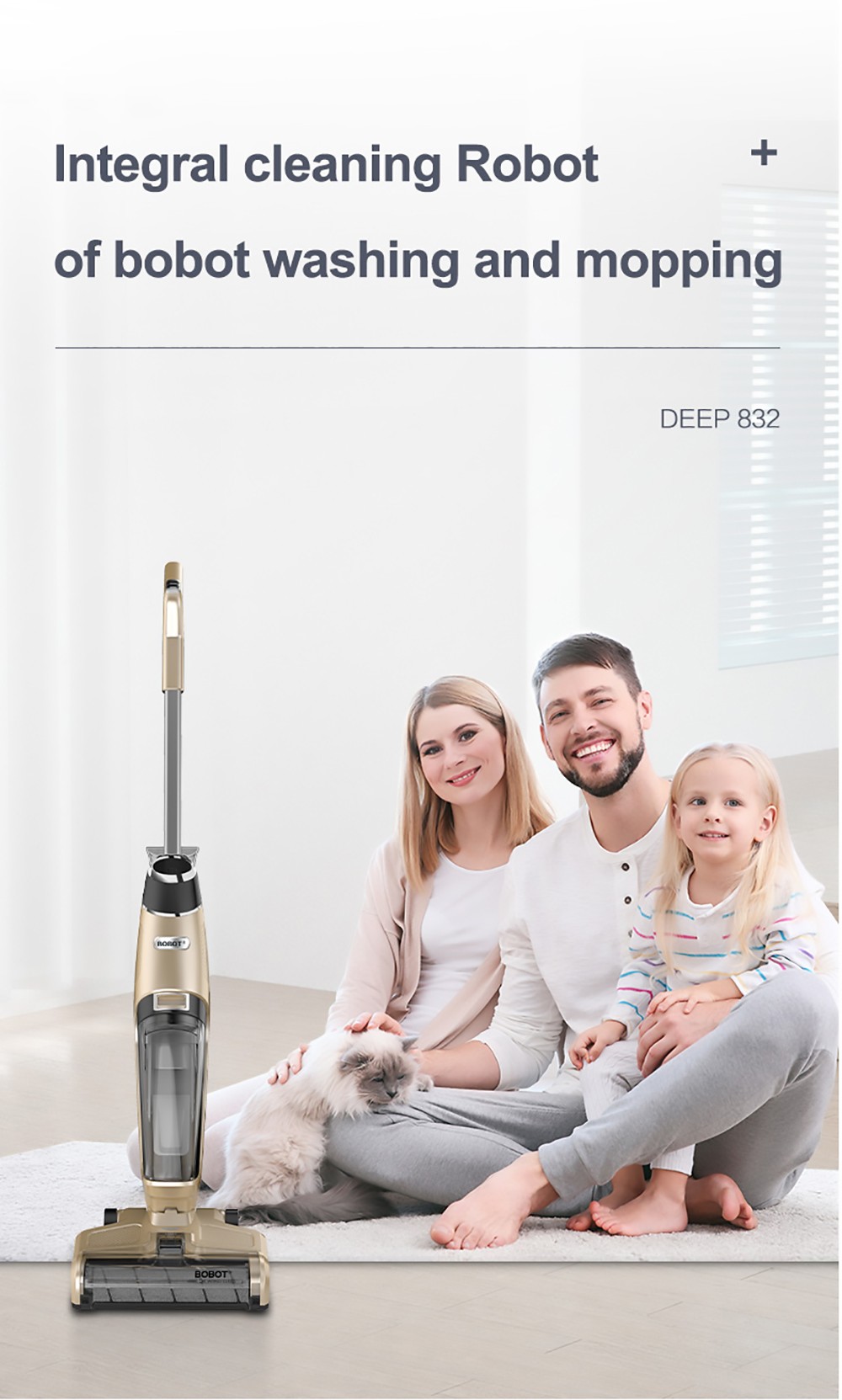 Bobot DEEP 832 Cordless Washer Vacuum Cleaner with UV Disinfection Suck Liquid and Solid Dust Both Dry Wet Floor