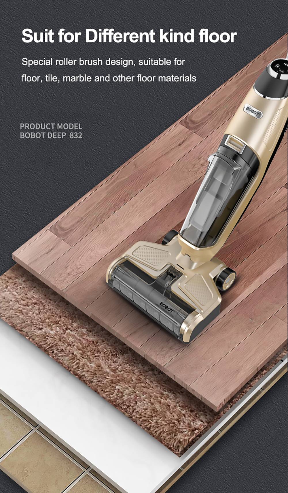 Bobot DEEP 832 Cordless Washer Vacuum Cleaner with UV Disinfection Suck Liquid and Solid Dust Both Dry Wet Floor