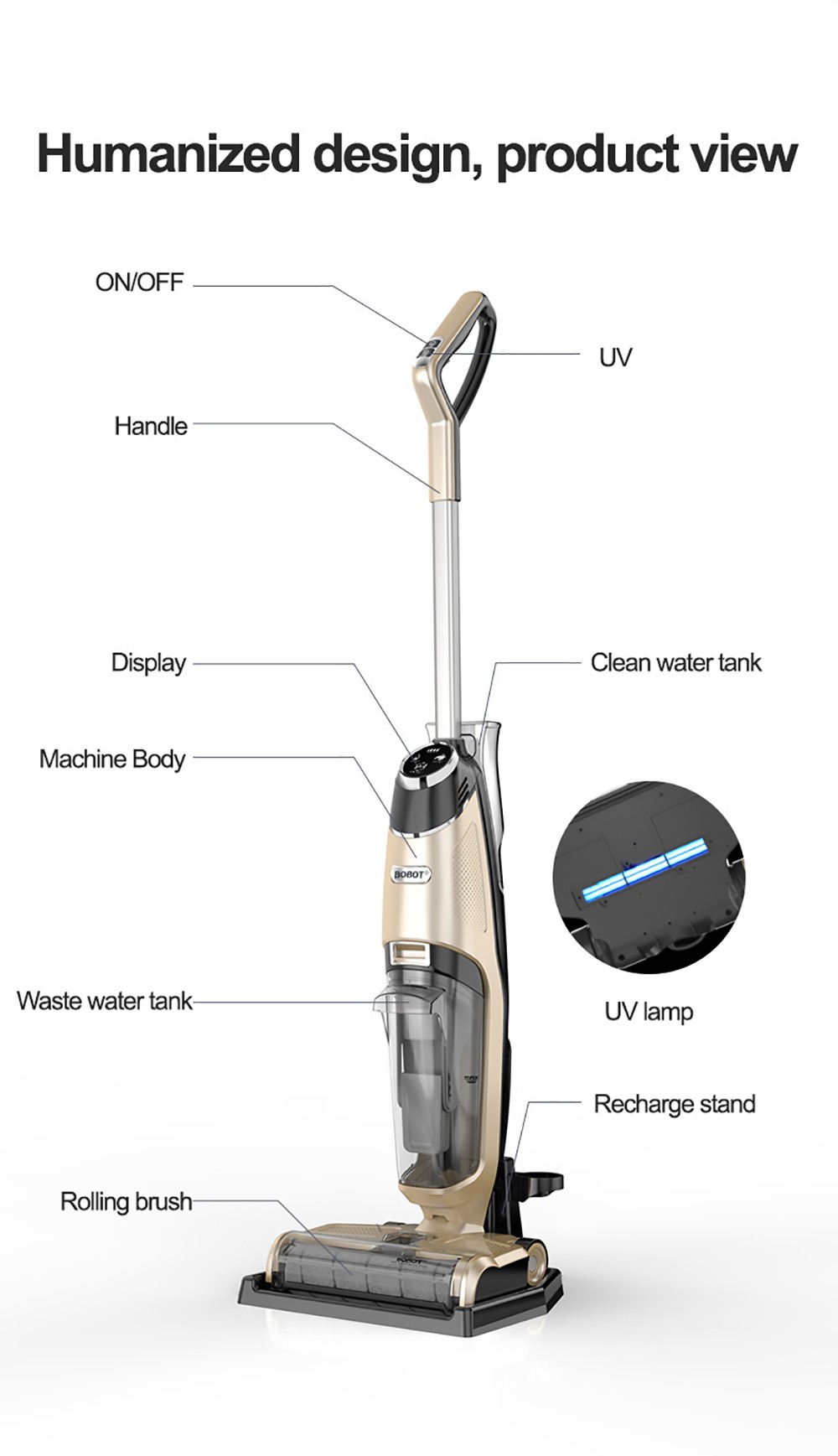Bobot DEEP 832 Cordless Washer Vacuum Cleaner with UV Disinfection Suck Liquid and Solid Dust Both Dry Wet Floor