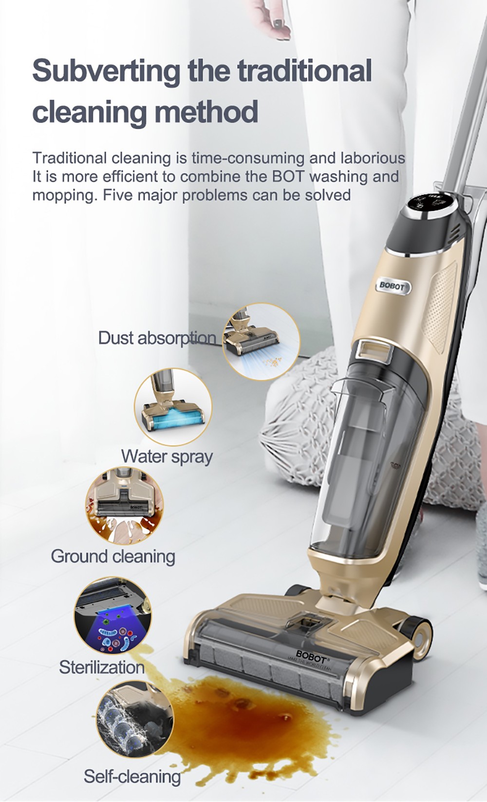 Bobot DEEP 832 Cordless Washer Vacuum Cleaner with UV Disinfection Suck Liquid and Solid Dust Both Dry Wet Floor