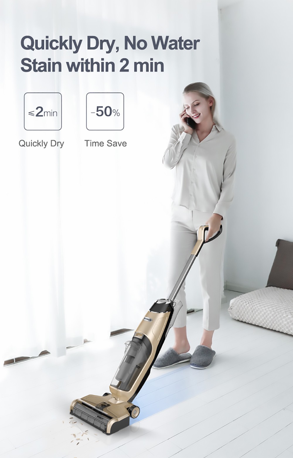 Bobot DEEP 832 Cordless Washer Vacuum Cleaner with UV Disinfection Suck Liquid and Solid Dust Both Dry Wet Floor