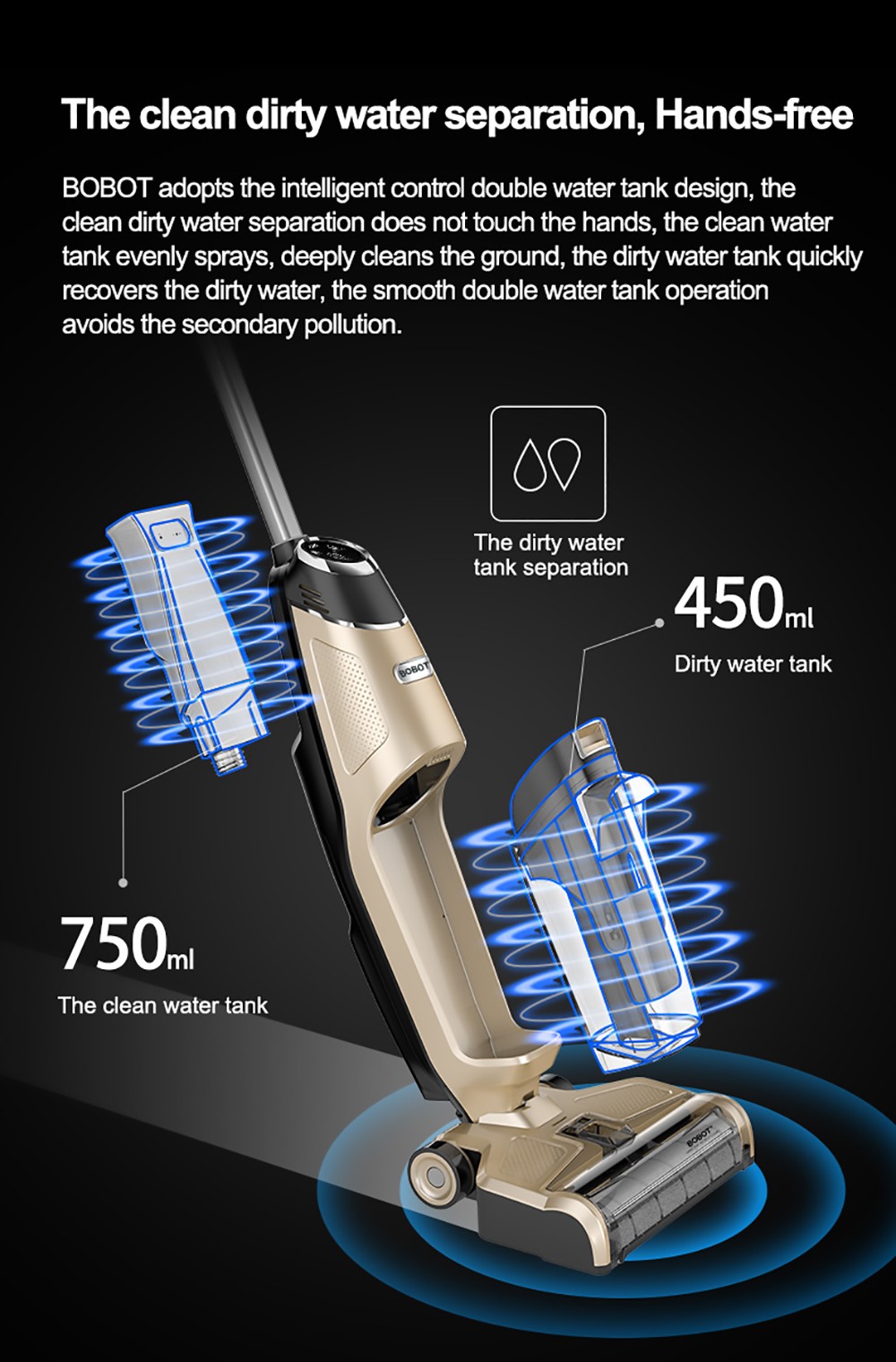 Bobot DEEP 832 Cordless Washer Vacuum Cleaner with UV Disinfection Suck Liquid and Solid Dust Both Dry Wet Floor