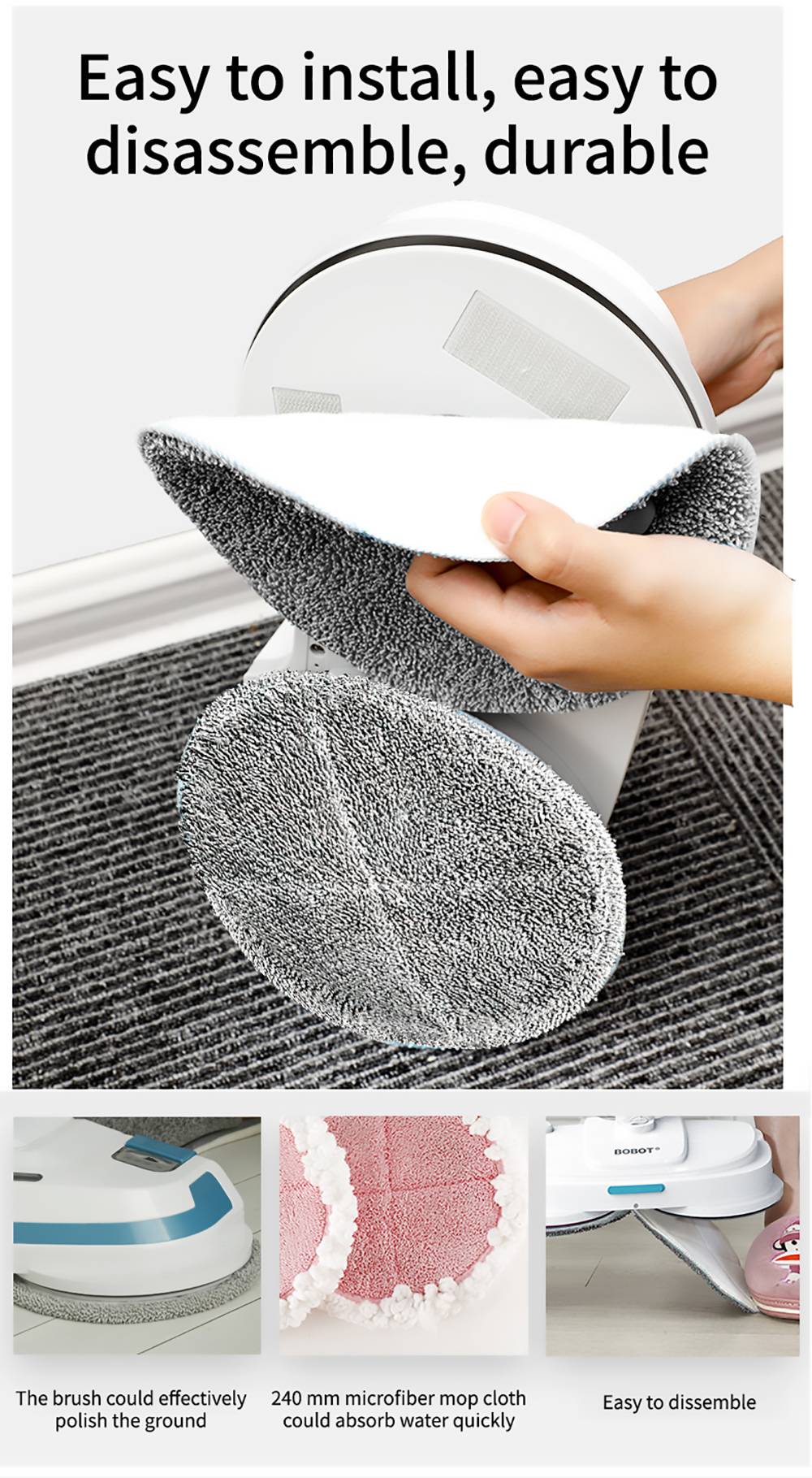 Bobot MOP 8600S Cordless Electric Mop 250r/min LED Lights with spraying water for Hardwood Floors Tiles Marble Glass