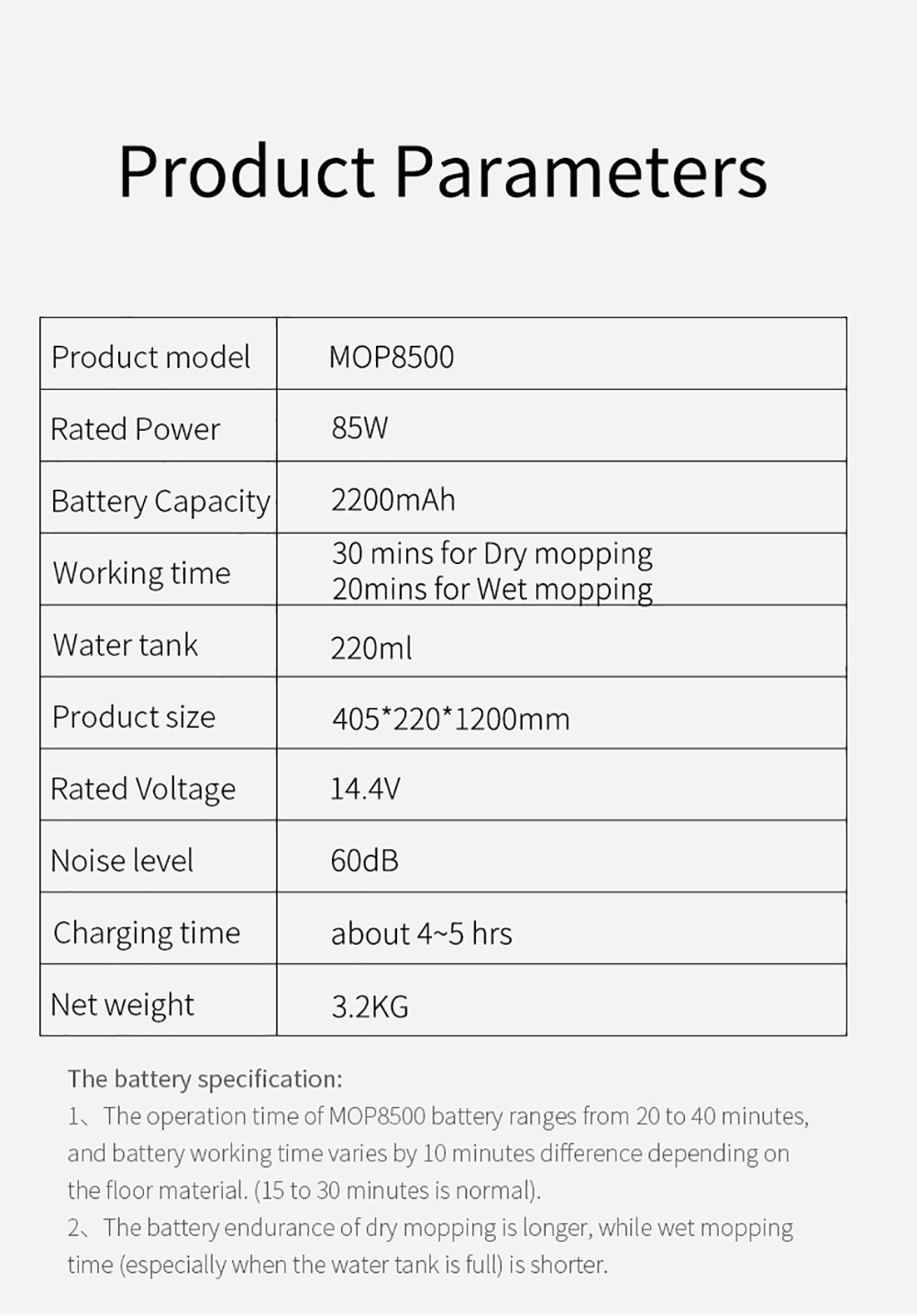 Bobot MOP 8600S Cordless Electric Mop 250r/min LED Lights with spraying water for Hardwood Floors Tiles Marble Glass