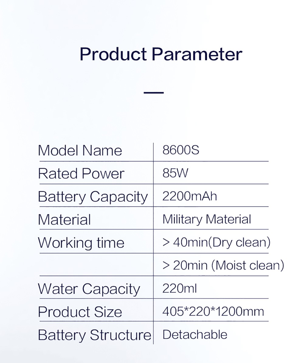 Bobot MOP 8600S Cordless Electric Mop 250r/min LED Lights with spraying water for Hardwood Floors Tiles Marble Glass