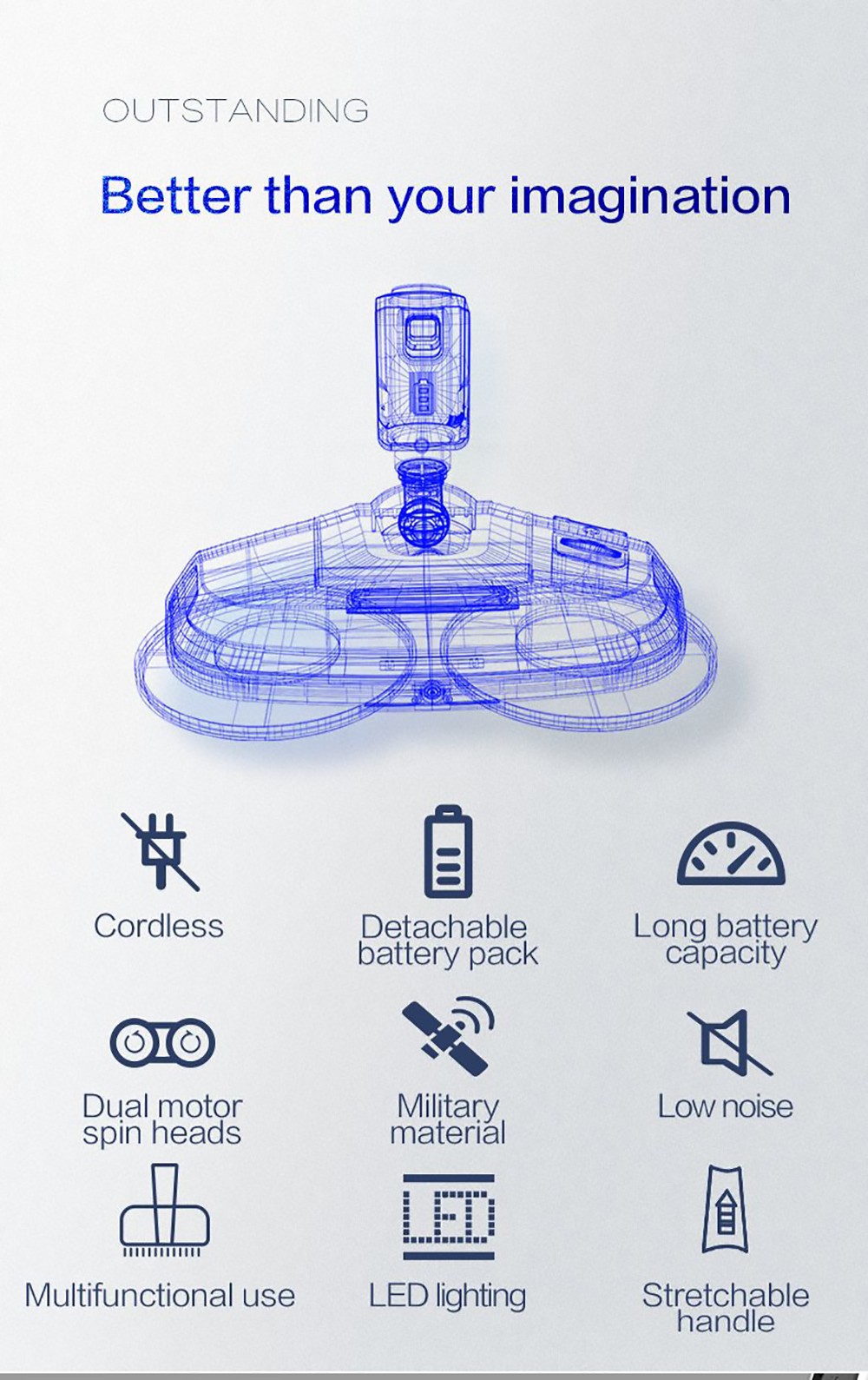 Bobot MOP 8600S Cordless Electric Mop 250r/min LED Lights with spraying water for Hardwood Floors Tiles Marble Glass