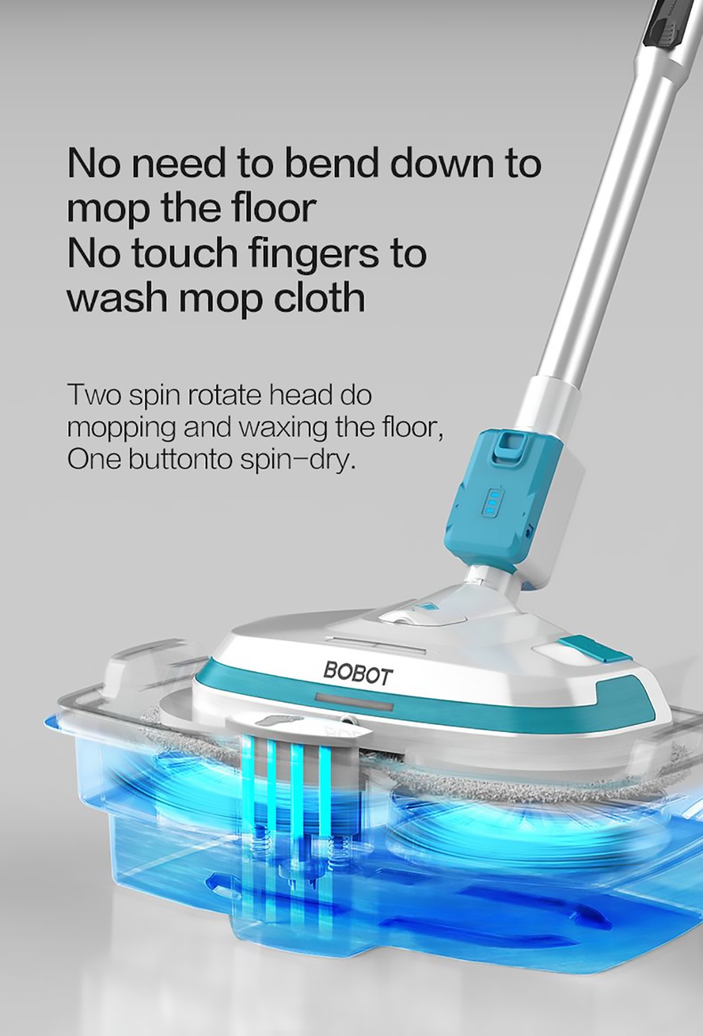 Bobot MOP 8600S Cordless Electric Mop 250r/min LED Lights with spraying water for Hardwood Floors Tiles Marble Glass