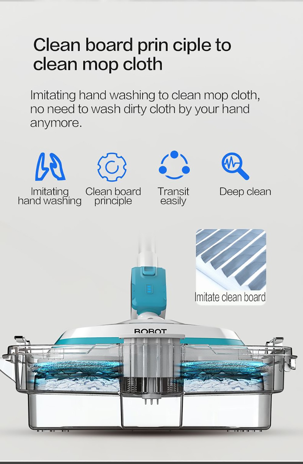 Bobot MOP 8600S Cordless Electric Mop 250r/min LED Lights with spraying water for Hardwood Floors Tiles Marble Glass