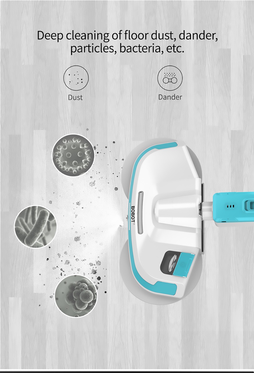 Bobot MOP 8600S Cordless Electric Mop 250r/min LED Lights with spraying water for Hardwood Floors Tiles Marble Glass