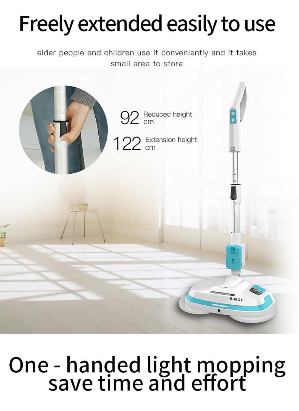 Bobot MOP 8600S Cordless Electric Mop 250r/min LED Lights with spraying water for Hardwood Floors Tiles Marble Glass