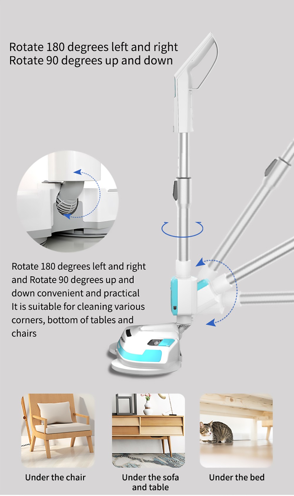 Bobot MOP 8600S Cordless Electric Mop 250r/min LED Lights with spraying water for Hardwood Floors Tiles Marble Glass