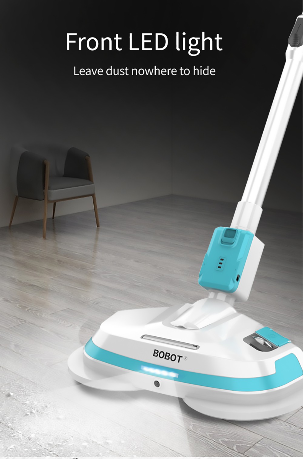 Bobot MOP 8600S Cordless Electric Mop 250r/min LED Lights with spraying water for Hardwood Floors Tiles Marble Glass