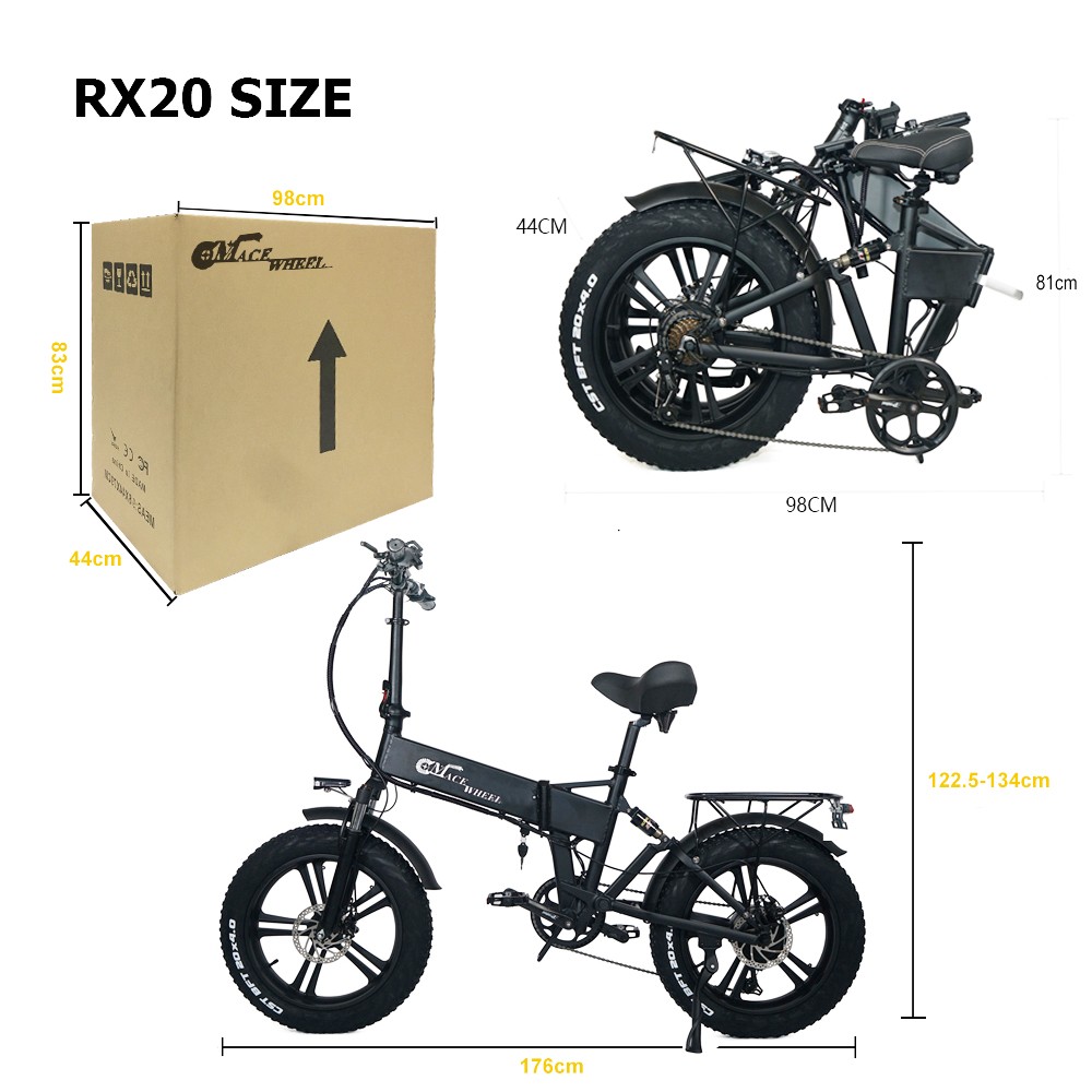CMACEWHEEL RX20 Electric Bike 20 Inch 48V 15Ah 750W*2 Dual Motor Folding Electric Bike 45km/h Speed 70-110KM