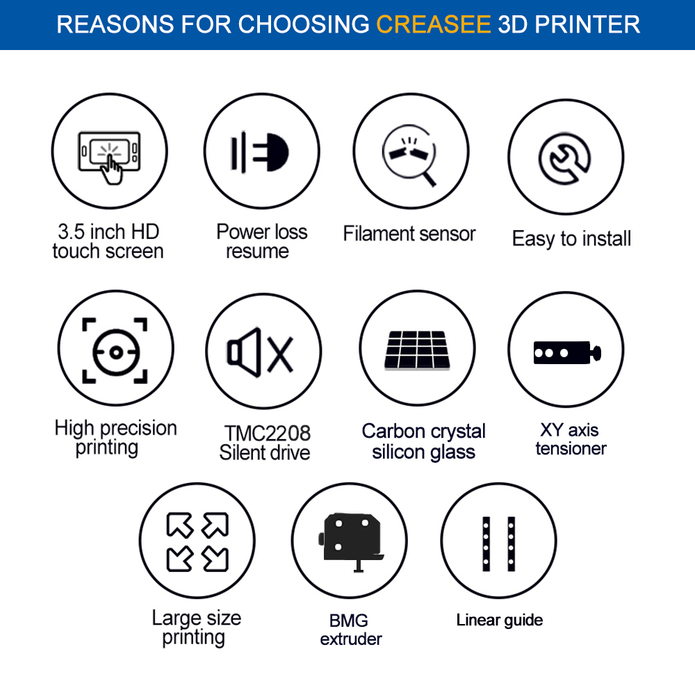 CREASEE SKYWALKER 3D Printer Dual-Track High-Precision Large Commercial Education DIY Glass Printing Size 300x300x400mm