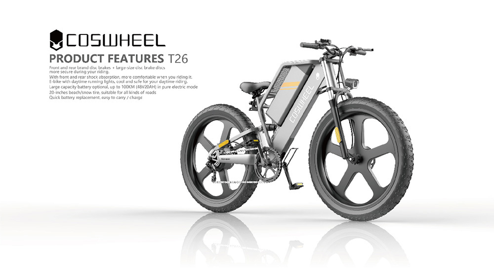 Coswheel T26 E-bike All-terrain Bike 25Ah Battery 48V 750W Motor 90-130 Range 45kmh Max Speed Space Grey