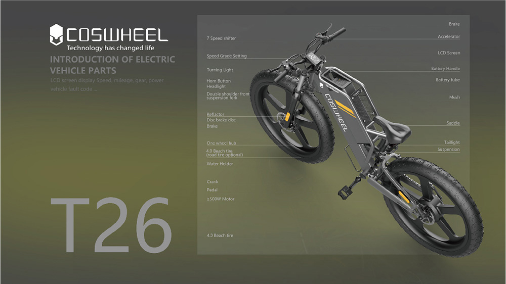 Coswheel T26 E-bike All-terrain Bike 25Ah Battery 48V 750W Motor 90-130 Range 45kmh Max Speed Space Grey