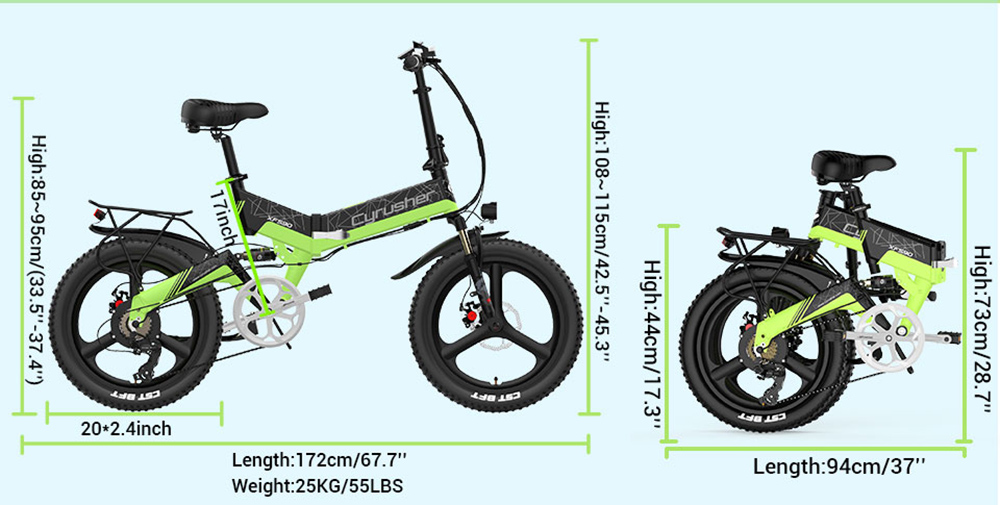 Cyrusher XF590 Folding Electric Bike 500W 48V 10 Ah Battery 7 Speed City E-bike - Orange