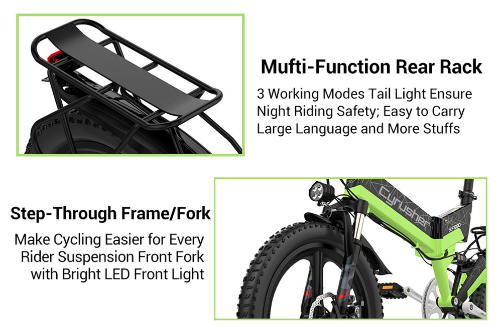 Cyrusher XF590 Folding Electric Bike 500W 48V 10 Ah Battery 7 Speed City E-bike - White 21 Cyrusher XF590 Folding Electric Bike 500W 48V 10 Ah Battery 7 Speed City E-bike - White