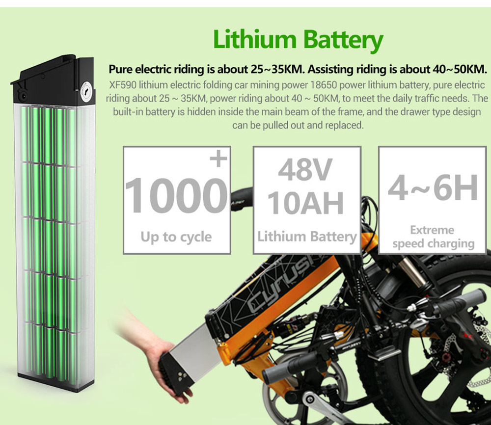 Cyrusher XF590 Folding Electric Bike 500W 48V 10 Ah Battery 7 Speed City E-bike - White 24 Cyrusher XF590 Folding Electric Bike 500W 48V 10 Ah Battery 7 Speed City E-bike - White