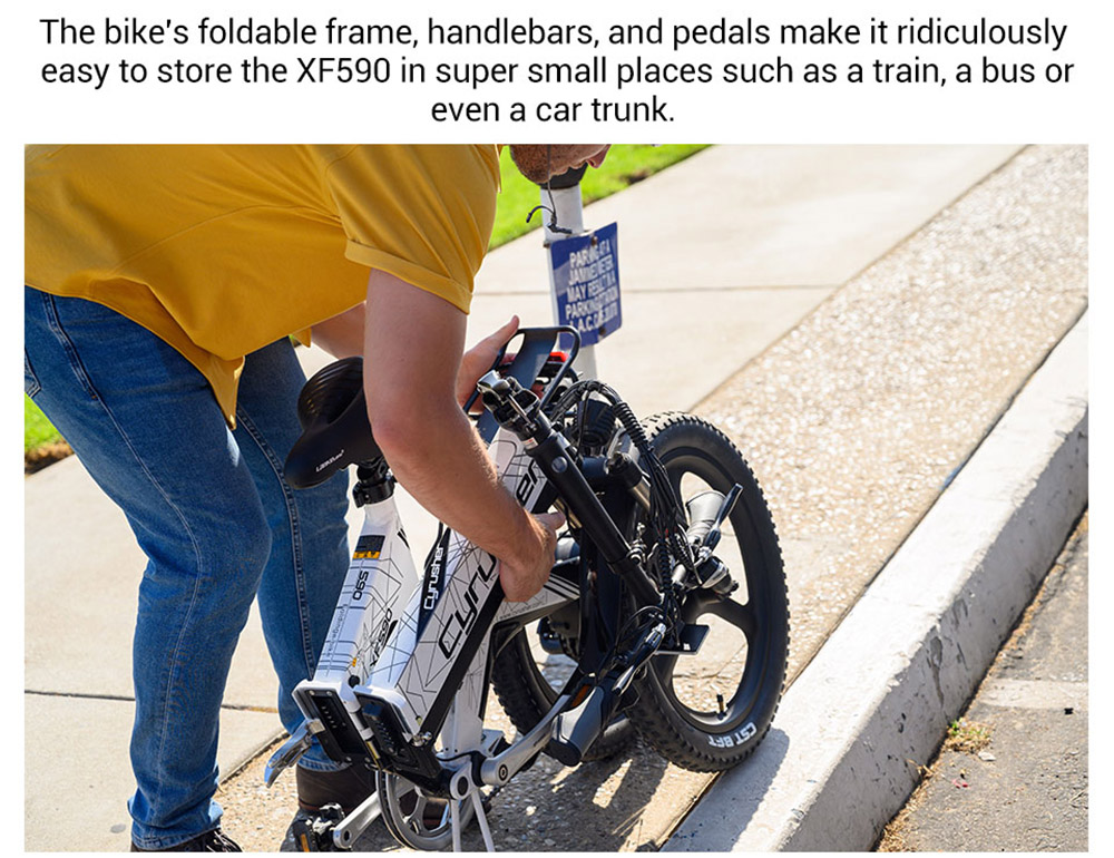 Cyrusher XF590 Folding Electric Bike 500W 48V 10 Ah Battery 7 Speed City E-bike - White 29 Cyrusher XF590 Folding Electric Bike 500W 48V 10 Ah Battery 7 Speed City E-bike - White