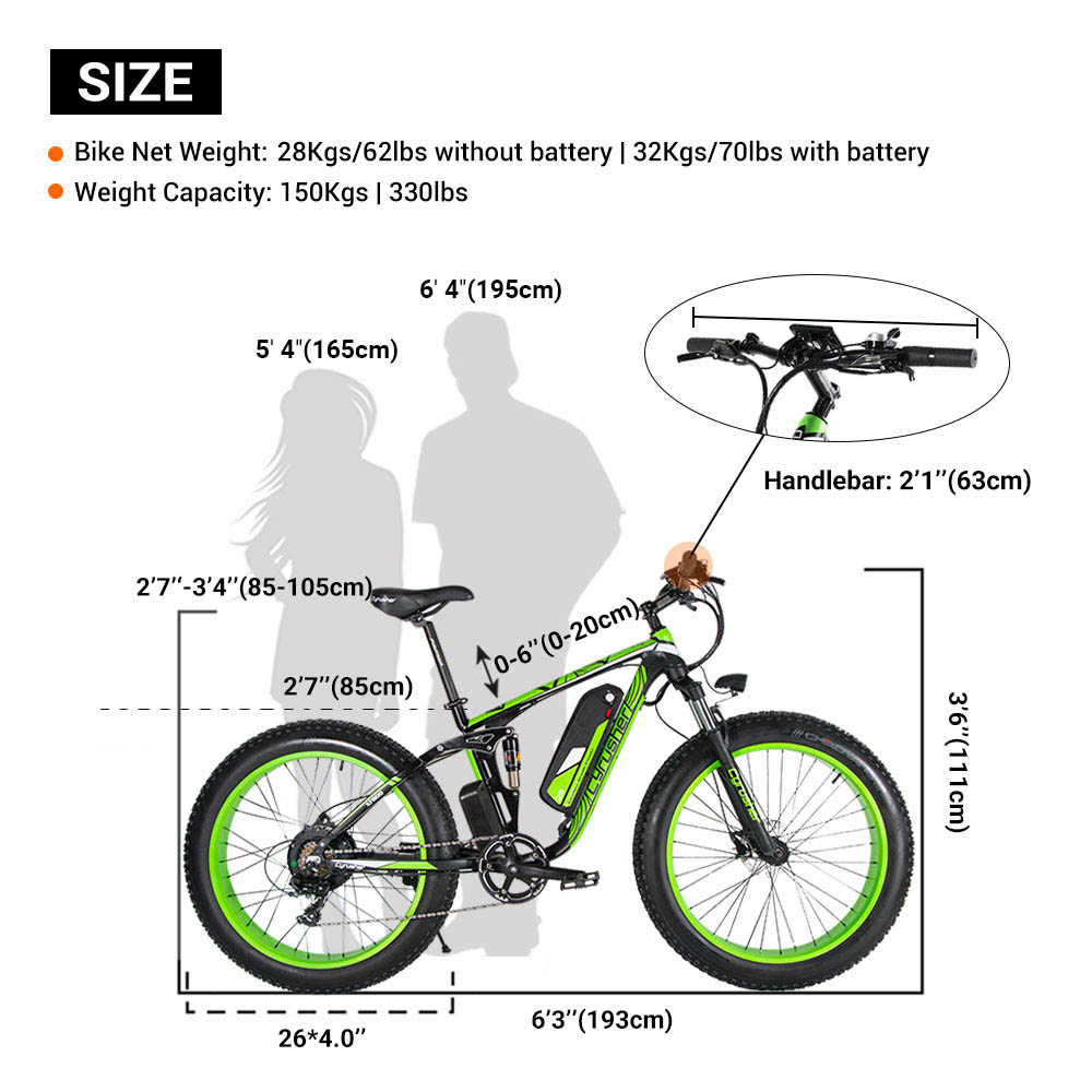 Cyrusher XF800 Electric Bike Full Suspension 26' x 4' Fat Tires 750W Motor 13Ah Removable Battery 28mph Top Speed Red