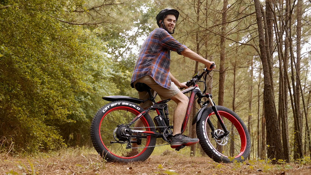 Cyrusher XF800 Electric Bike Full Suspension 26' x 4' Fat Tires 750W Motor 13Ah Removable Battery 28mph Top Speed Red