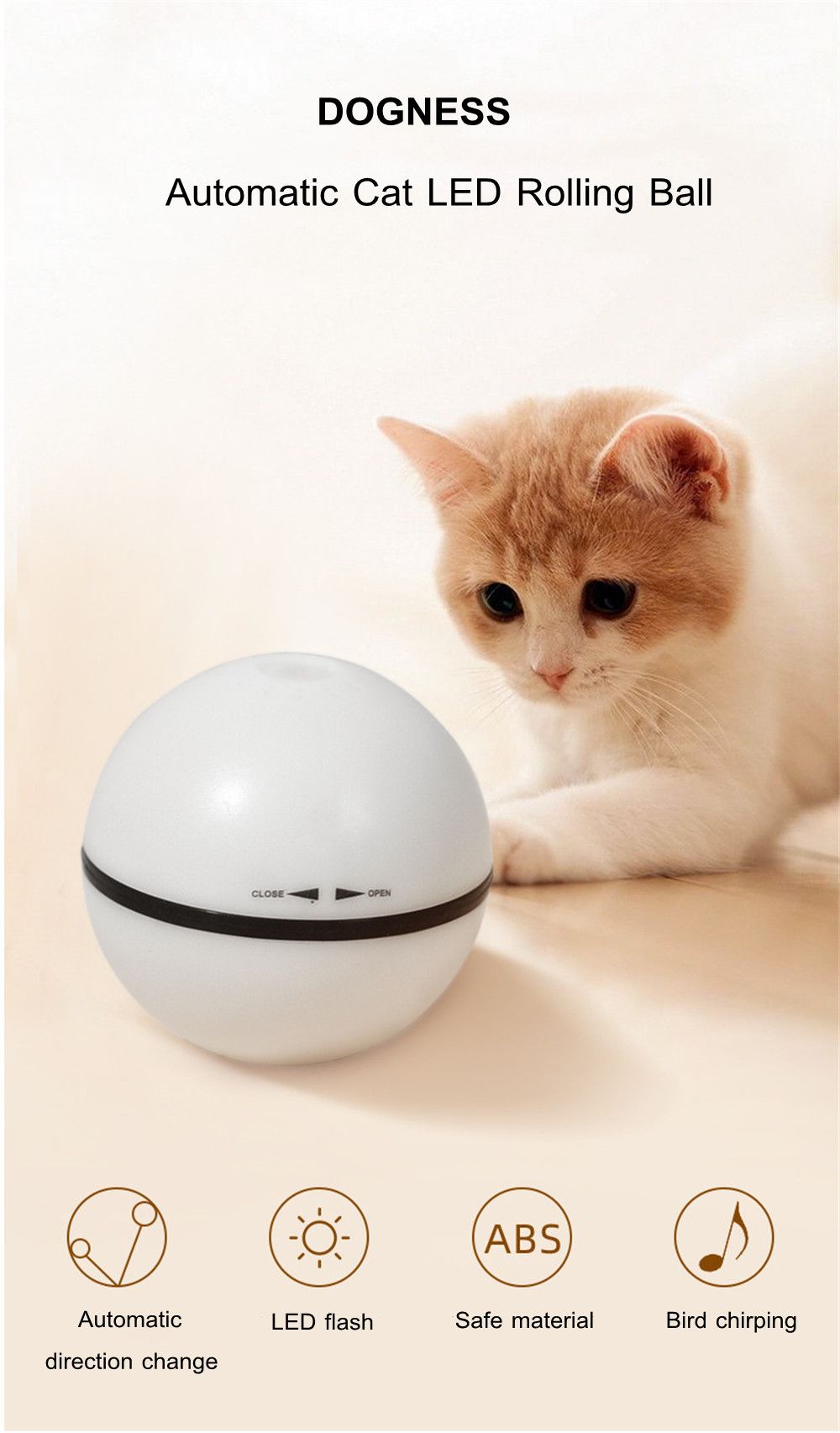 DOGNESS Cat Automatic LED Flash Rolling Ball Glowing Ball with Automatic Direction Change Design - Pink