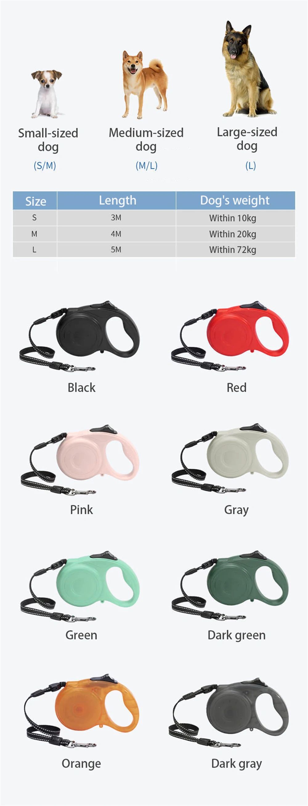 DOGNESS Reflective Retractable Dog Leash, One Button Brake & Lock Anti-Slip Handle, Strong Nylon Ribbon Tape - M Red