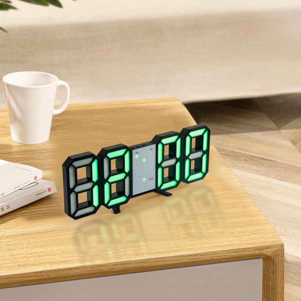 Digital LED Clock 3D Wall Hanging Clock with Smart Luminous Memory Function - Blue