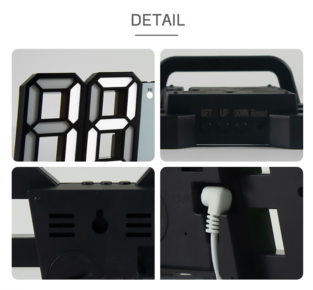 Digital LED Clock 3D Wall Hanging Clock with Smart Luminous Memory Function - Blue