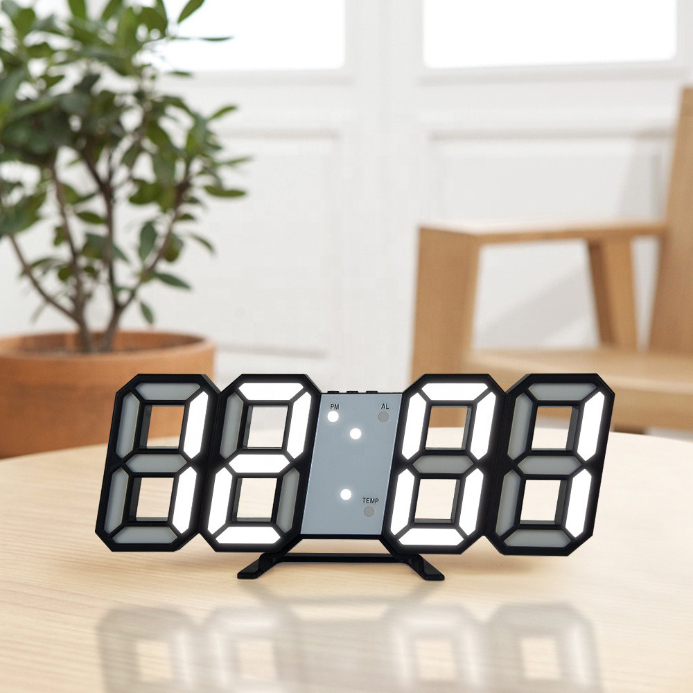 Digital LED Clock 3D Wall Hanging Clock with Smart Luminous Memory Function - White