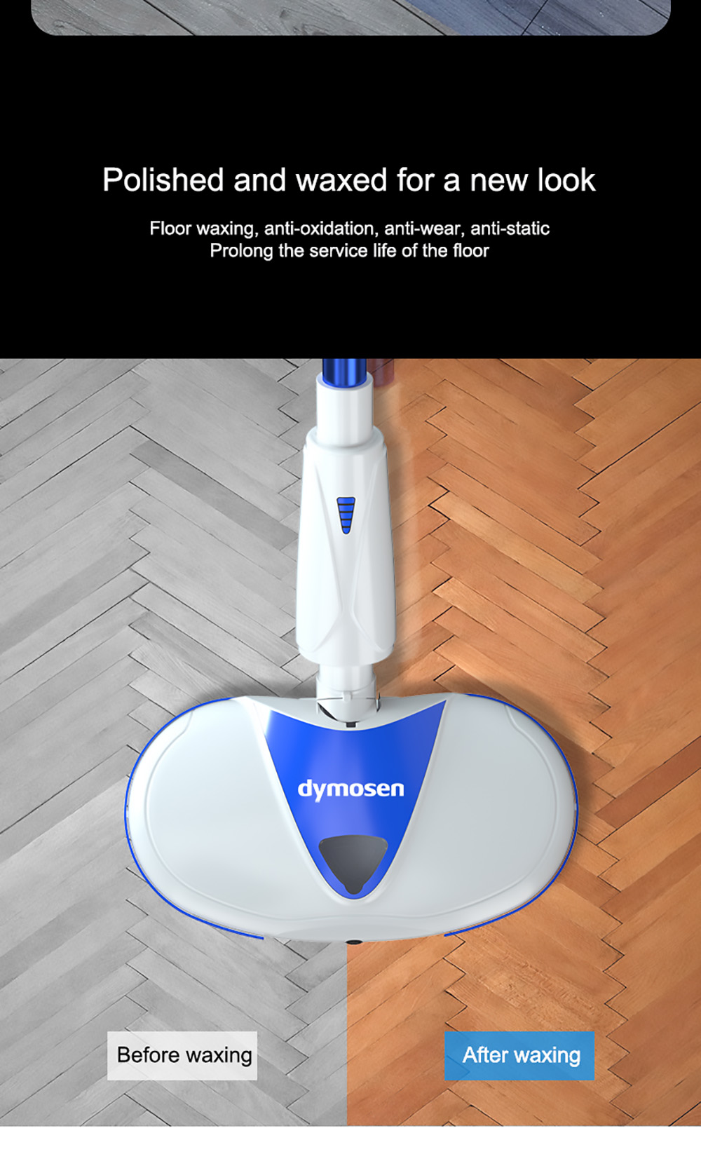 Dymosen M220 Cordless Electric Mop 220r/min with LED Headlights for Hardwood Floors Tiles Marble Glass Cleaning