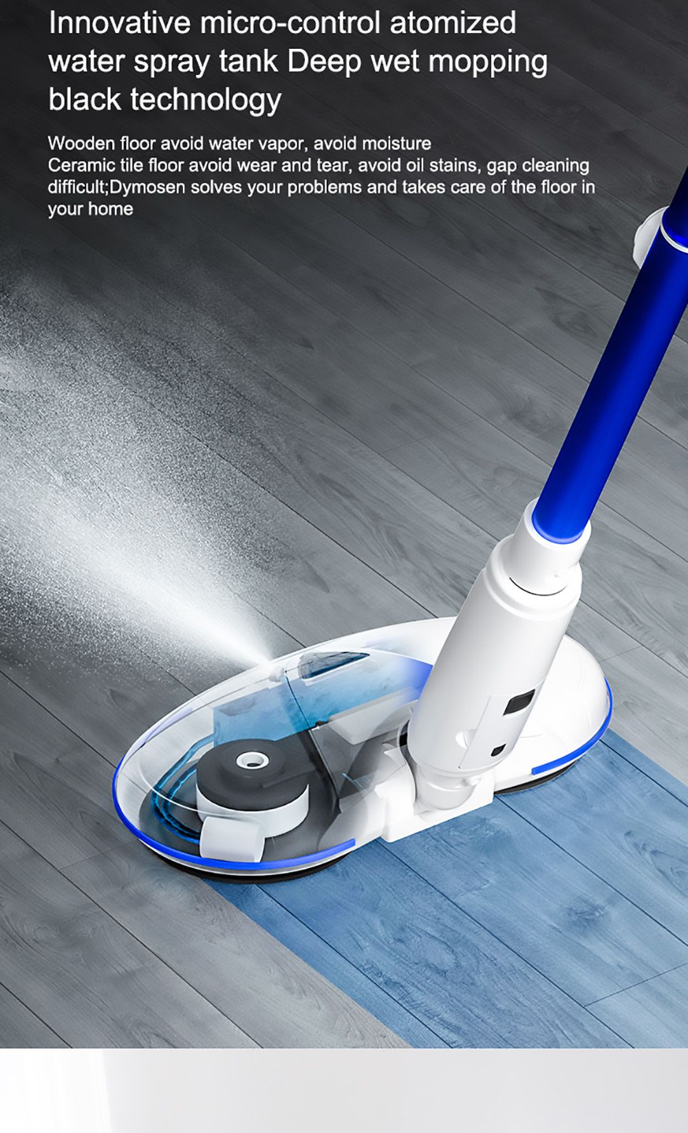 Dymosen M220 Cordless Electric Mop 220r/min with LED Headlights for Hardwood Floors Tiles Marble Glass Cleaning