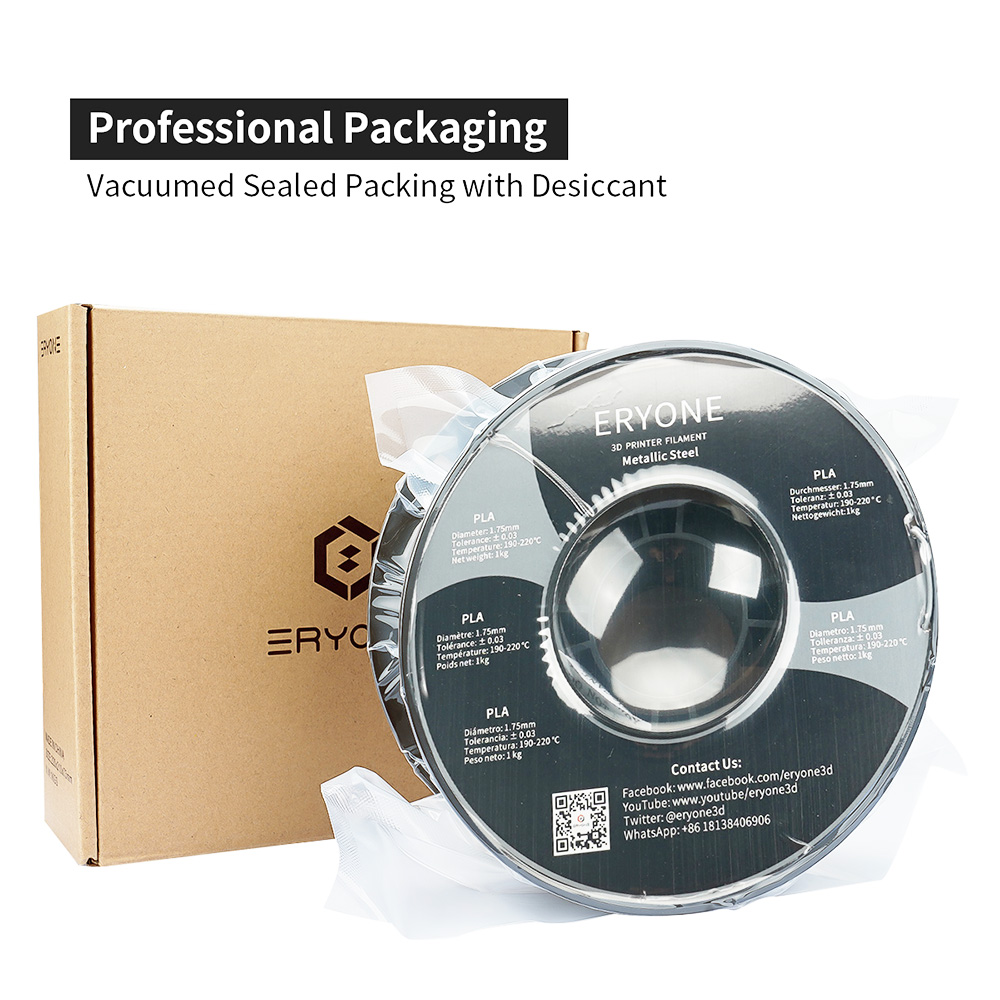 ERYONE Metallic PLA Filament for 3D Printer 1.75mm Tolerance +/-0.03mm, 1kg(2.2lbs)/Spool - Stainless Steel
