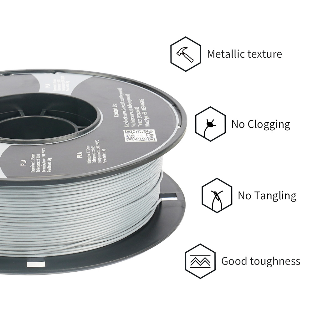 ERYONE Metallic PLA Filament for 3D Printer 1.75mm Tolerance +/-0.03mm, 1kg(2.2lbs)/Spool - Stainless Steel