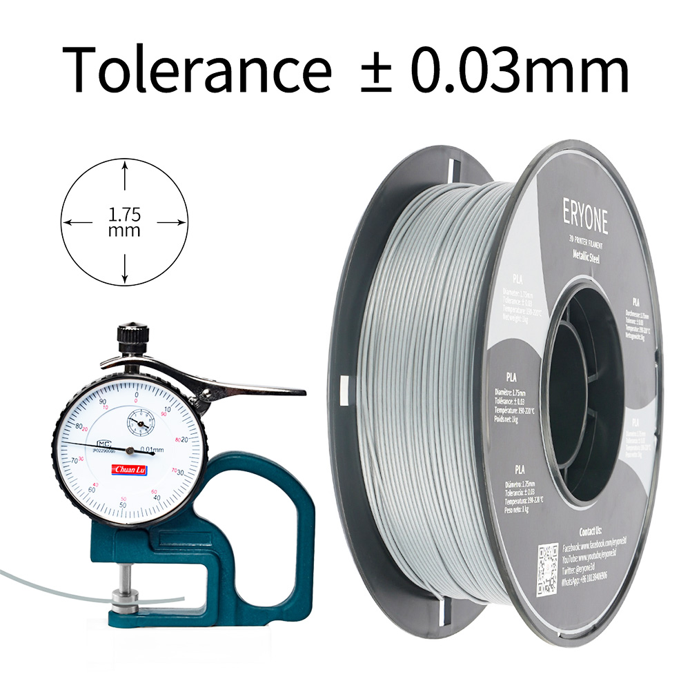 ERYONE Metallic PLA Filament for 3D Printer 1.75mm Tolerance +/-0.03mm, 1kg(2.2lbs)/Spool - Stainless Steel