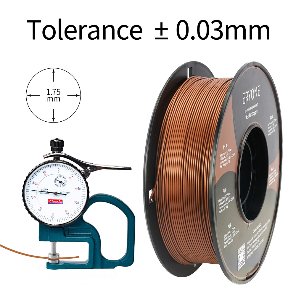 ERYONE Metallic PLA Filament pre 3D tlačiarne s toleranciou 1,75 mm +/-0,03 mm, 1 kg(2,2 lbs)/Spool - Copper