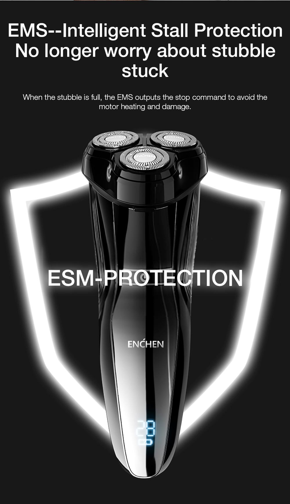 Enchen Gentleman 5S Electric Shaver Intelligent 3D Floating Cutter Head IPX7 Waterproof Wet-dry Dual Use