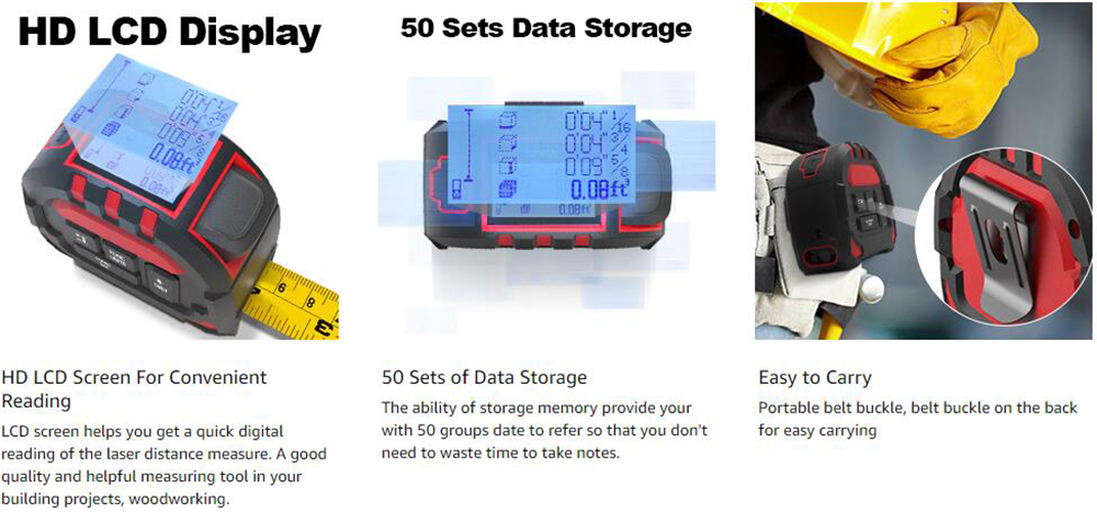 Farway 2 in1 Digital Laser Tape Measure Laser Measure 131ft/40m Measuring Tape 16ft/5m with Backlit Display