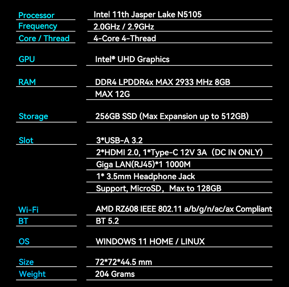 GMKTEC NucBox KB5 Windows 11 4K Mini PC Intel N5105 Intel UHD Graphics 8GB RAM 512GB SSD WiFi 6E HDMI 2.0 TYPEC-C 24 GMKTEC NucBox KB5 Windows 11 4K Mini PC Intel N5105 Intel UHD Graphics 8GB RAM 512GB SSD WiFi 6E HDMI 2.0 TYPEC-C